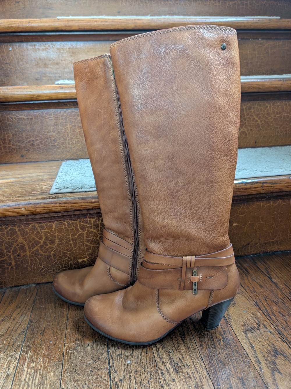PIKOLINOS Chestnut Leather Tall Riding Heeled Boots - Picture 2 of 10